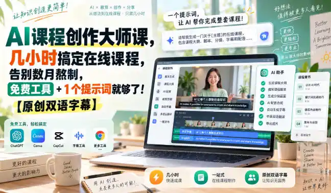 AI课程创作大师课，几小时搞定在线课程，告别数月熬制，免费工具+1个提示词就够了！【原创双语字幕】-大伟资源网