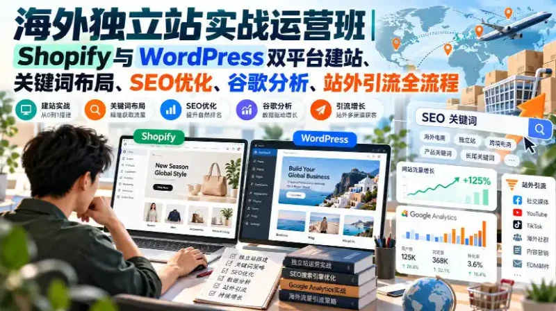 海外独立站实战运营班｜Shopify与WordPress双平台建站、关键词布局、SEO优化、谷歌分析、站外引流全流程-大伟资源网