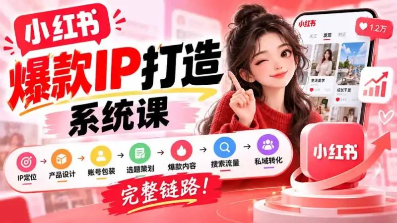 【无水印】小红书爆款IP打造课：IP定位→产品设计→账号包装→选题策划→爆款内容→搜索流量→私域转化，完整链路-大伟资源网