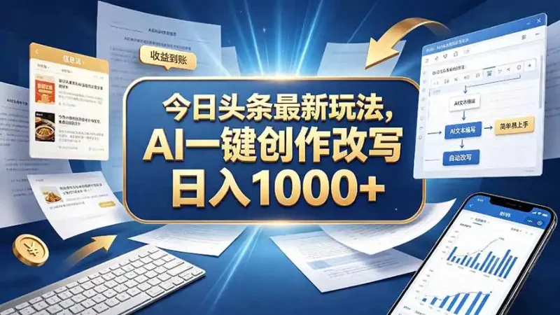 今日头条最新玩法,AI 一键创作改写,简单易上手,轻松日入 1000 +-大伟资源网