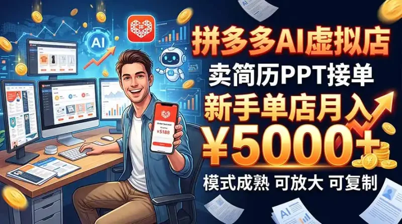 开一家拼多多虚拟店，用AI卖简历PPT，单店月入1w+，可放大-大伟资源网