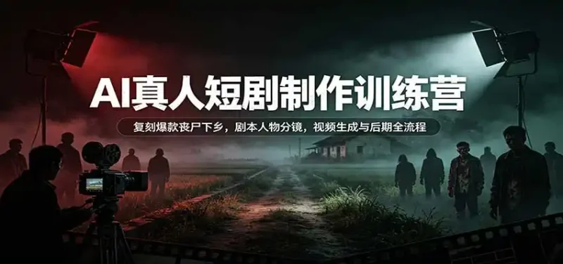 AI真人短剧制作训练营：复刻爆款丧尸下乡，剧本人物分镜，视频生成与后期全流程-大伟资源网