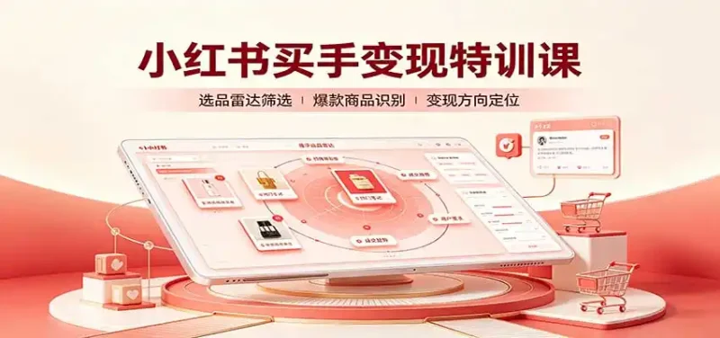 小红书买手变现特训课：账号定位养号起号，选品挂车，笔记标题封面全套教学-大伟资源网