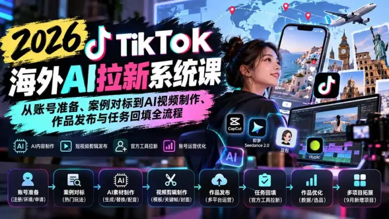 【无水印】2026 TikTok海外AI拉新系统课:从账号准备、案例对标到AI视频制作、作品发布与任务回填全流程-大伟资源网