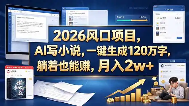 2026 风口项目，AI 写小说，一键生成 120 万字，躺着也能赚，月入 2w +-大伟资源网