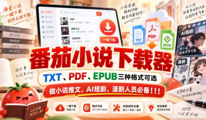 番茄小说下载器，TXT、PDF、EPUB三种格式可选，做小说推文、AI短剧、漫剧人员必备！！！-大伟资源网