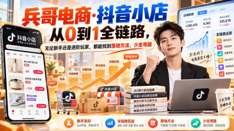 【无水印】兵哥电商·抖音小店从0到1全链路,无论新手还是进阶玩家,都能找到落地方法,少走弯路(更新9月)-大伟资源网