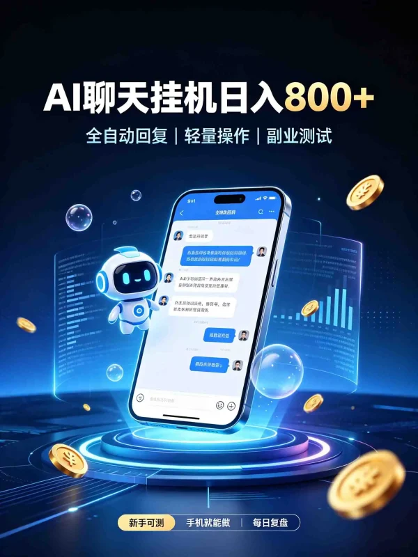 AI聊天挂机，日入800+，适用个人副业，工作室矩阵操作-大伟资源网