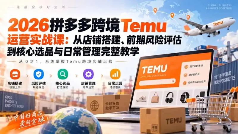 2026拼多多跨境Temu运营实战课：从店铺搭建、前期风险评估到核心选品与日常管理完整教学-大伟资源网
