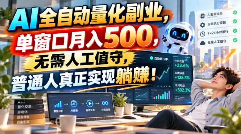 AI全自动量化副业，单窗口月入500，无需人工值守，普通人真正实现躺賺！-大伟资源网