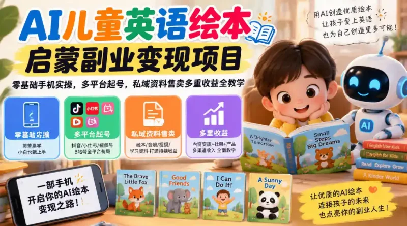 AI儿童英语绘本启蒙副业变现项目，零基础手机实操，多平台起号，私域资料售卖多重收益全教学-大伟资源网