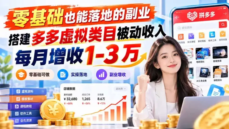 零基础也能落地的副业，搭建多多虚拟类目被动收入，每月增收 1-3 万-大伟资源网