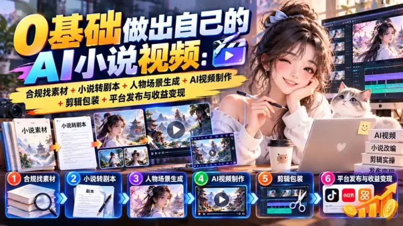 0基础做出自己的AI小说视频：合规找素材+小说转剧本+人物场景生成+AI视频制作+剪辑包装+平台发布与收益变现-大伟资源网
