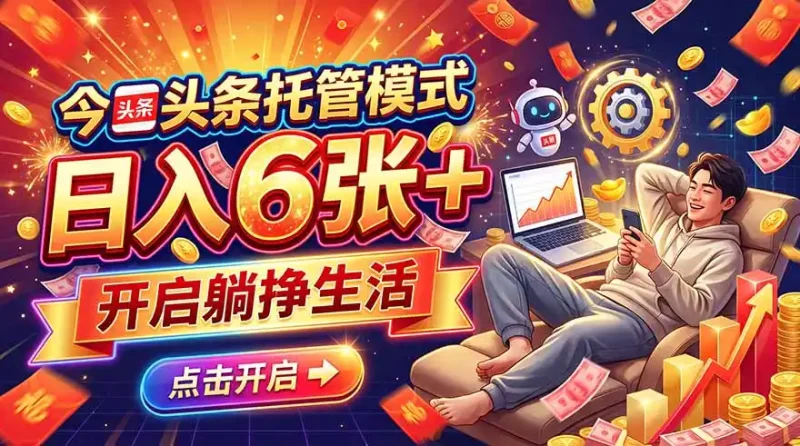今日头条AI托管模式，每天5分钟，最高月入5000+，操作超简单，零门槛-大伟资源网