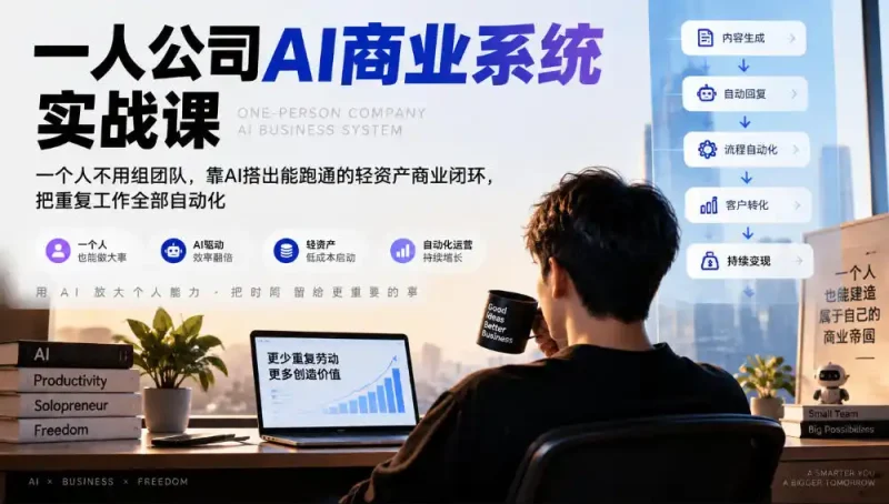 一人公司AI商业系统实战课，一个人不用组团队，靠AI搭出能跑通的轻资产商业闭环，把重复工作全部自动化-大伟资源网