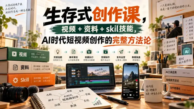 生存式创作课，视频+资料+skil技能，ai时代短视频创作的完整方法论-大伟资源网