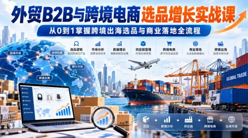 外贸B2B与跨境电商选品增长实战课，从0到1掌握跨境出海选品与商业落地全流程-大伟资源网