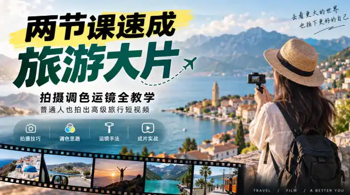两节课速成旅游大片｜拍摄调色运镜全教学，普通人也拍出高级旅行短视频-大伟资源网
