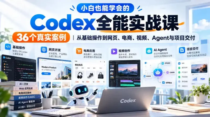 小白也能学会的Codex全能实战课|36个真实案例,从基础操作到网页、电商、视频、Agent与项目交付-大伟资源网