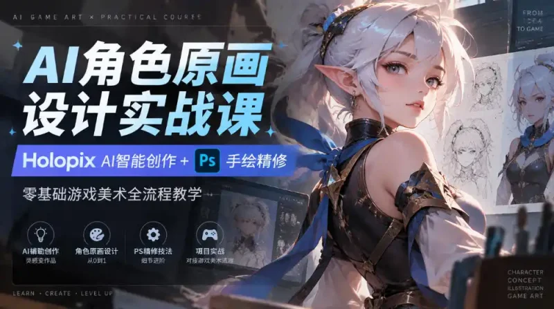 AI角色原画设计实战课｜Holopix AI智能创作+PS手绘精修，零基础游戏美术全流程教学-大伟资源网