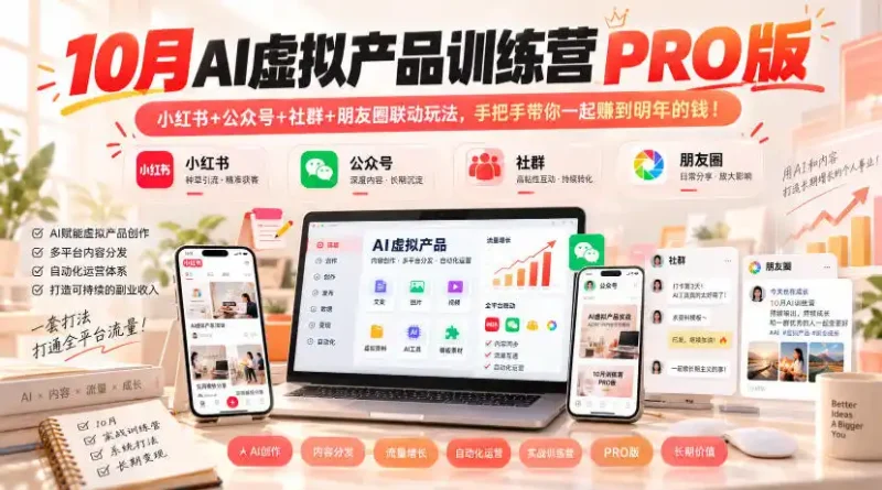 10月AI虚拟产品训练营PRO版，小红书+公众号+社群+朋友圈联动玩法，手把手带你一起赚到明年的钱！(更新1029)-大伟资源网