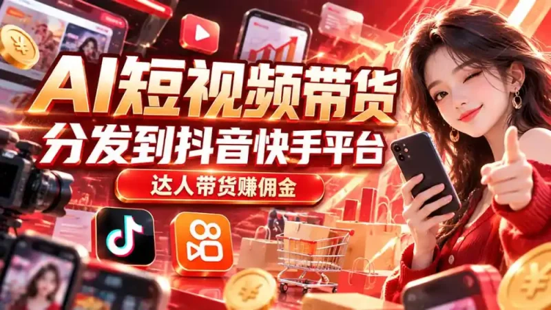 【AI短视频带货】分发到抖音快手平台，达人带货赚佣金-大伟资源网