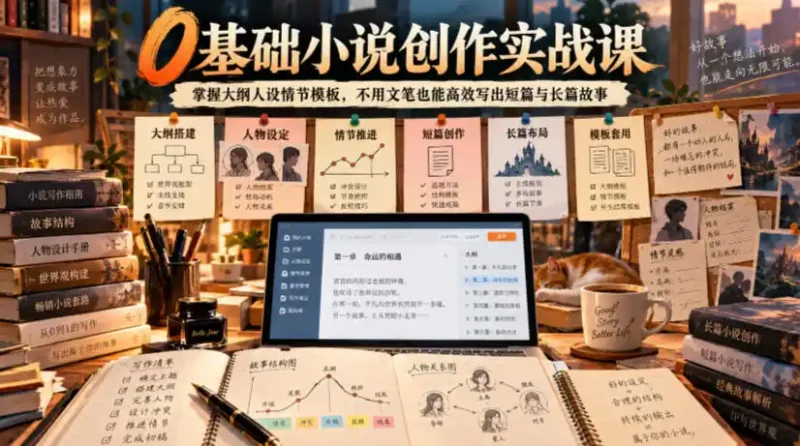 0基础小说创作实战课｜掌握大纲人设情节模板，不用文笔也能高效写出短篇与长篇故事-大伟资源网