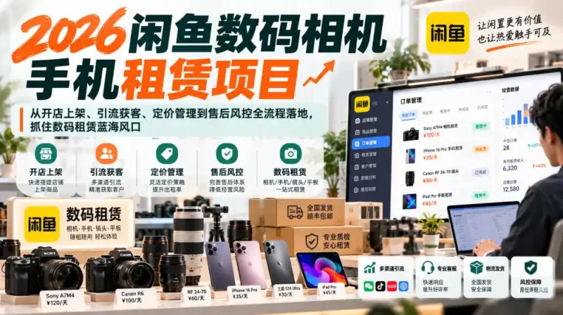 2026闲鱼数码相机手机租赁项目，从开店上架、引流获客、定价管理到售后风控全流程落地，抓住数码租赁蓝海风口-大伟资源网