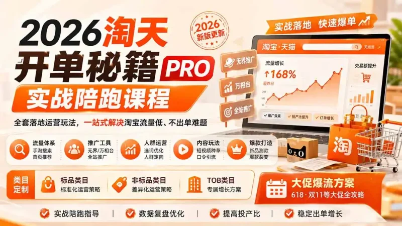 2026淘天开单秘籍PRO实战陪跑课程-更新1023：全套落地运营玩法，一站式解决淘宝流量低、不出单难题-大伟资源网