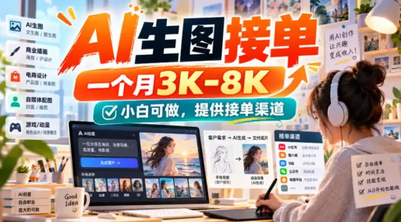 AI生图接单，一个月3K-8K，小白可做，提供接单渠道-大伟资源网