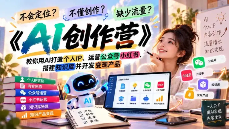 不会定位、不懂创作、缺少流量？《AI创作营》教你用AI打造个人IP、运营公众号小红书、搭建知识库并开发变现产品-大伟资源网
