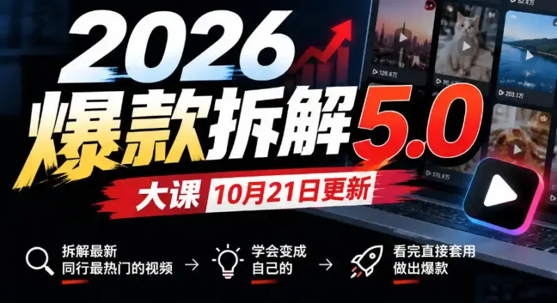2026爆款拆解5.0大课10月21更新，拆解最新同行最热门的视频，学会变成自己的，看完直接套用做出爆款-大伟资源网