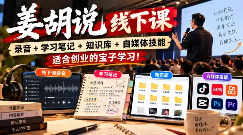 姜胡说线下课录音＋学习笔记＋知识库＋自媒体技能，适合创业的宝子学习！-大伟资源网