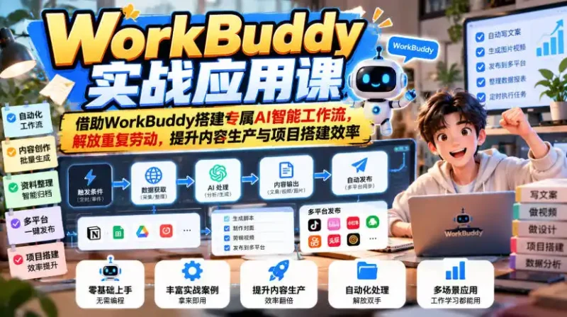 WorkBuddy实战应用课，借助WorkBuddy搭建专属AI智能工作流，解放重复劳动，提升内容生产与项目搭建效率-大伟资源网
