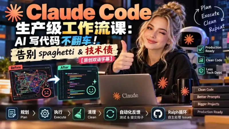 Claude Code 生产级工作流课：AI 写代码不翻车！告别 spaghetti & 技术债【原创双语字幕】-大伟资源网
