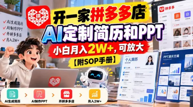 开一家拼多多店，AI定制简历和PPT，小白月入2W+，可放大【附SOP手册】【揭秘】-大伟资源网