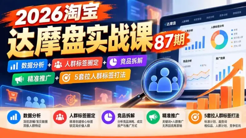 2026淘宝达摩盘实战课87期：数据分析+人群标签圈定+竞品拆解+精准推广+5套拉人群标签打法-大伟资源网