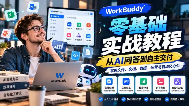 WorkBuddy零基础实战教程：从AI问答到自主交付，掌握文件、文档、数据、运营与自动化办公-大伟资源网