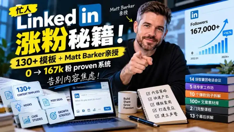 【无水印】忙人LinkedI 涨粉秘籍！130+模板+Matt Barker亲授：0→167k粉proven系统，告别内容焦虑【原创双语字幕】-大伟资源网