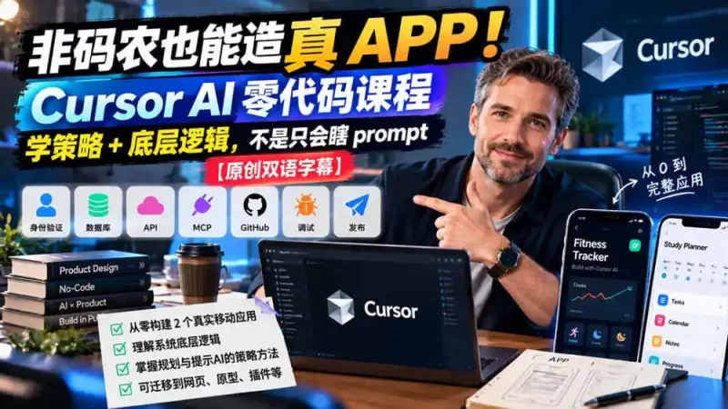 非码农也能造真 APP！Cursor AI 零代码课程：学策略 + 底层逻辑，不是只会瞎 prompt【原创双语字幕】-大伟资源网