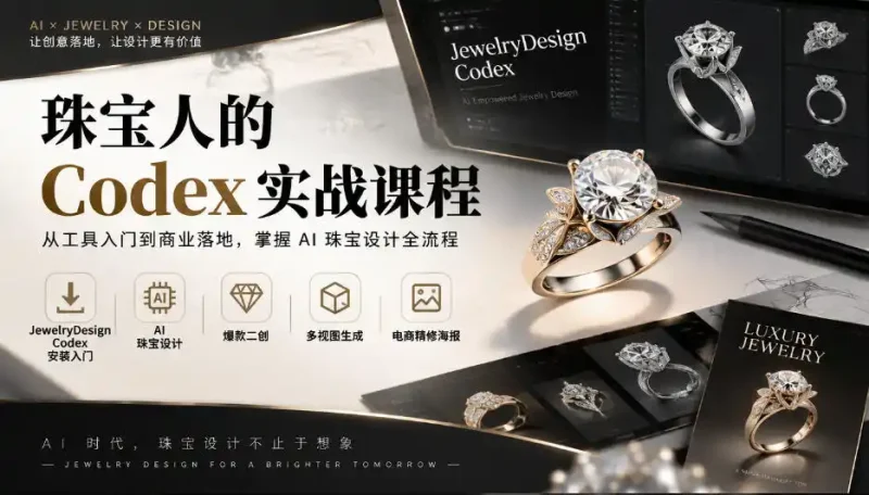 珠宝人的Codex实战课程｜JewelryDesign Codex安装入门、AI珠宝设计、爆款二创、多视图生成、电商精修海报全链路教学-大伟资源网
