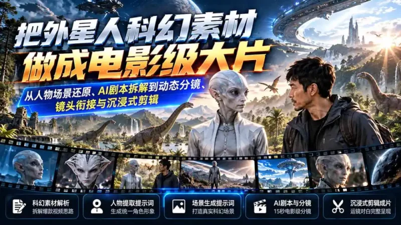 把外星人科幻素材做成电影级大片：从人物场景还原、AI剧本拆解到动态分镜、镜头衔接与沉浸式剪辑-大伟资源网
