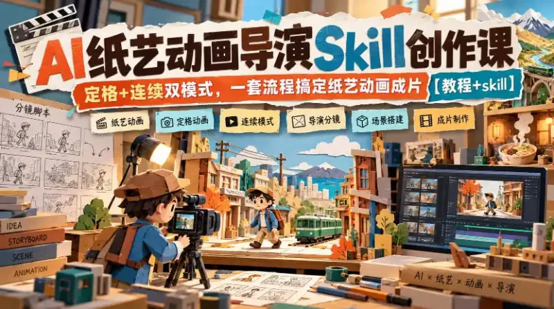 AI纸艺动画导演Skill创作课｜定格+连续双模式，一套流程搞定纸艺动画成片【教程+skill】-大伟资源网