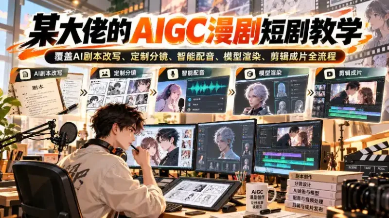 某大佬的AIGC漫剧短剧教学，覆盖AI剧本改写、定制分镜、智能配音、模型渲染、剪辑成片全流程-大伟资源网