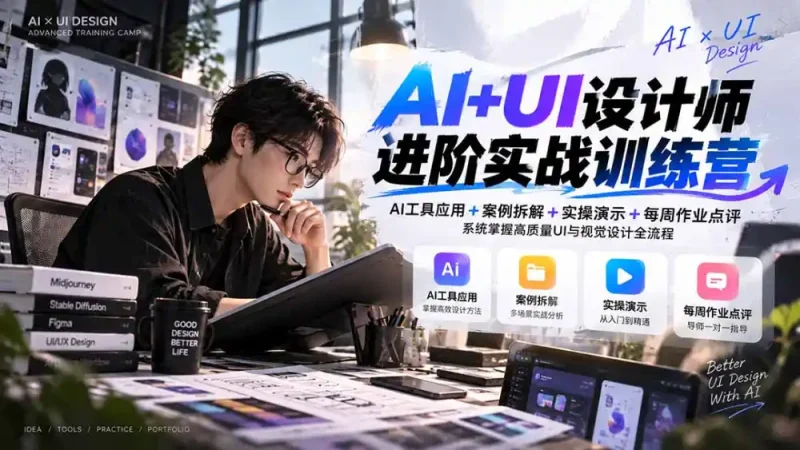 【无水印】AI+UI设计师进阶训练营-第4期：AI工具应用+案例拆解+实操演示+作业点评，掌握高质量UI与视觉设计全流程-大伟资源网