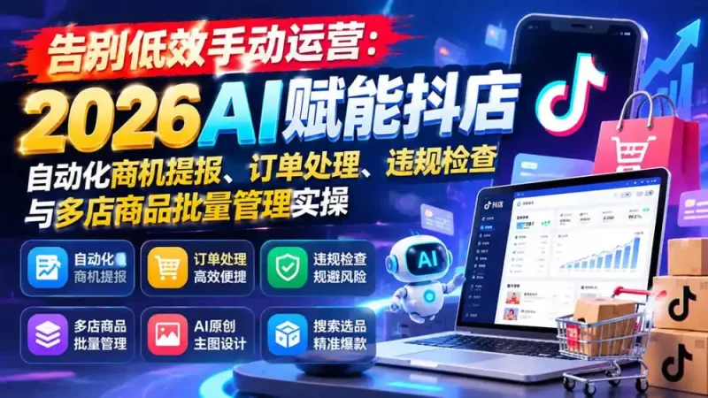告别低效手动运营：2026AI赋能抖店自动化商机提报、订单处理、违规检查与多店商品批量管理实操-大伟资源网