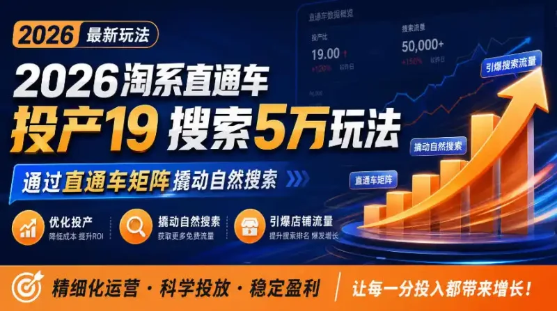 2026淘系直通车投产19搜索5万玩法，通过直通车矩阵撬动自然搜索，帮助商家优化投产，引爆店铺搜索流量-大伟资源网