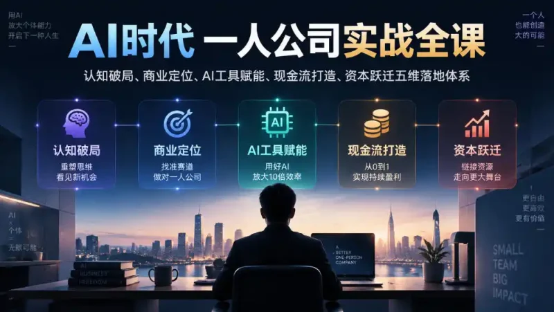 AI时代一人公司实战全课|认知破局、商业定位、AI工具赋能、现金流打造、资本跃迁五维落地体系-大伟资源网