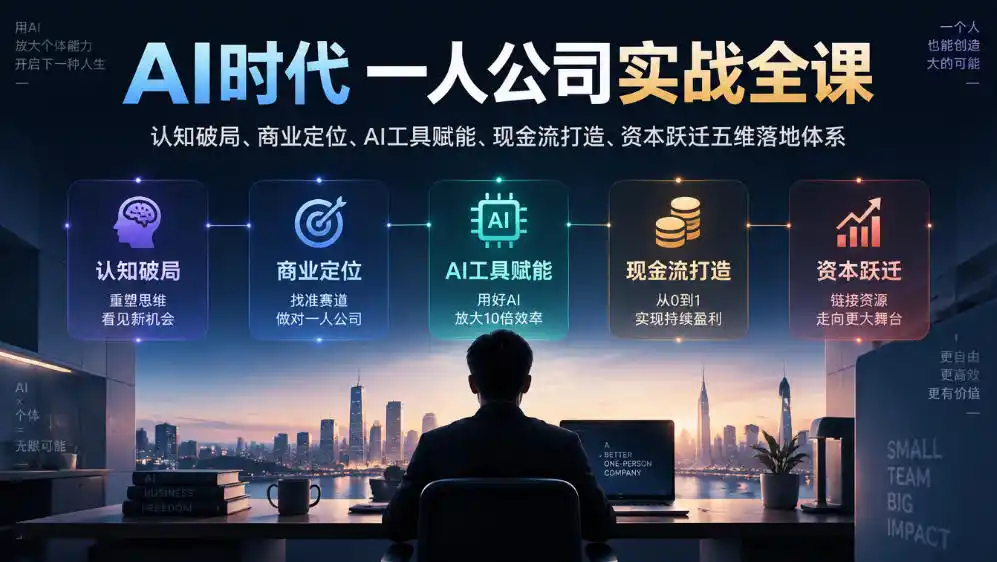 AI时代一人公司实战全课|认知破局、商业定位、AI工具赋能、现金流打造、资本跃迁五维落地体系