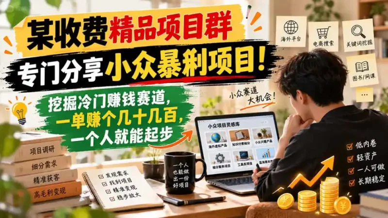 某收费精品项目群，专门分享小众暴俐项目！挖掘冷门赚钱赛道，一单赚个几十几百，一个人就能起步-大伟资源网